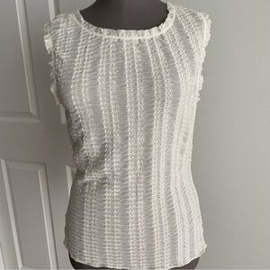 Stretchy textured tank top with ruffle trim size medium